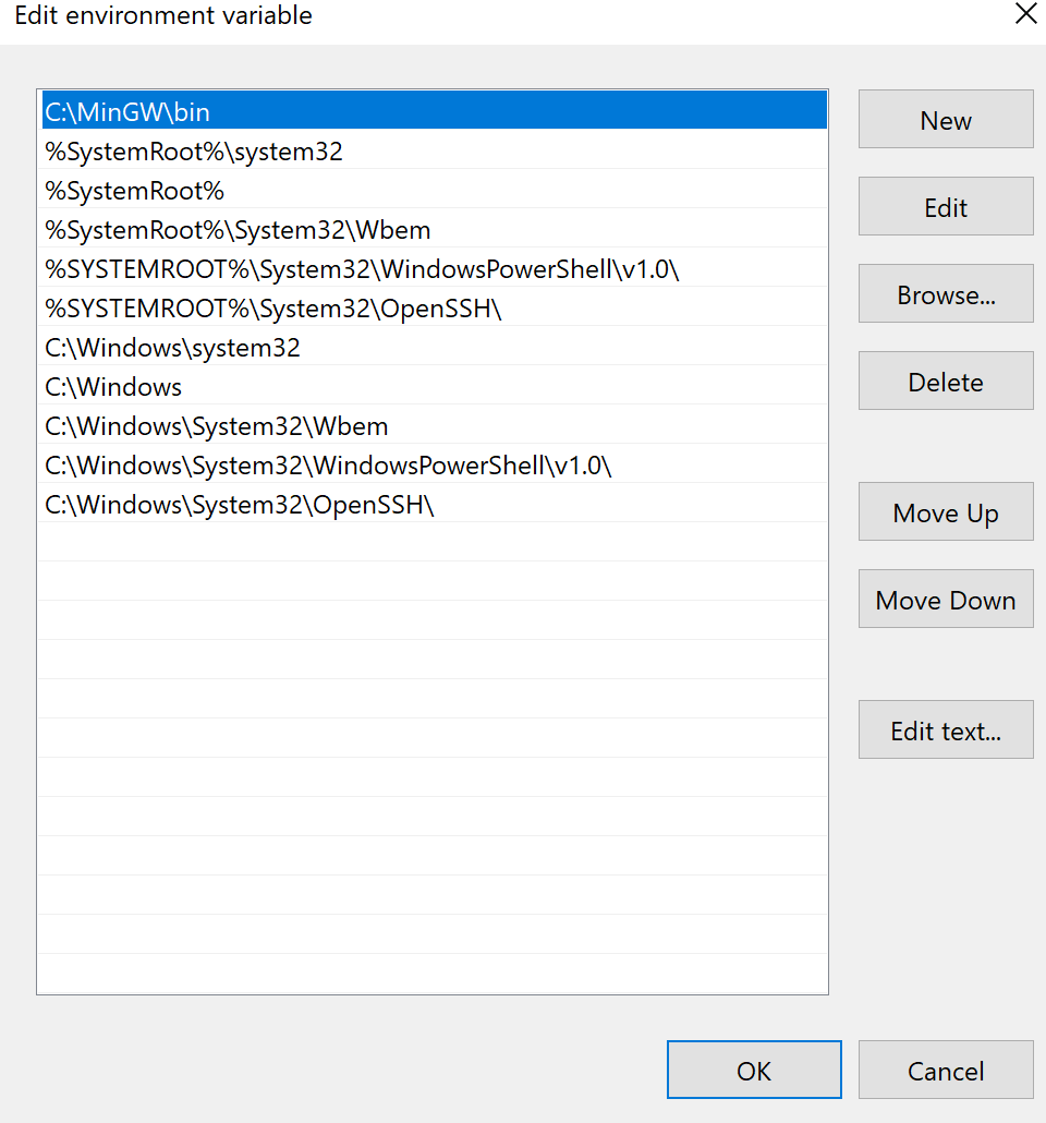 mingw environment variables setup